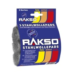 RAKSO Steel wool pads - Fine/Medium/Coarse  (grade 00 - 1 - 3)